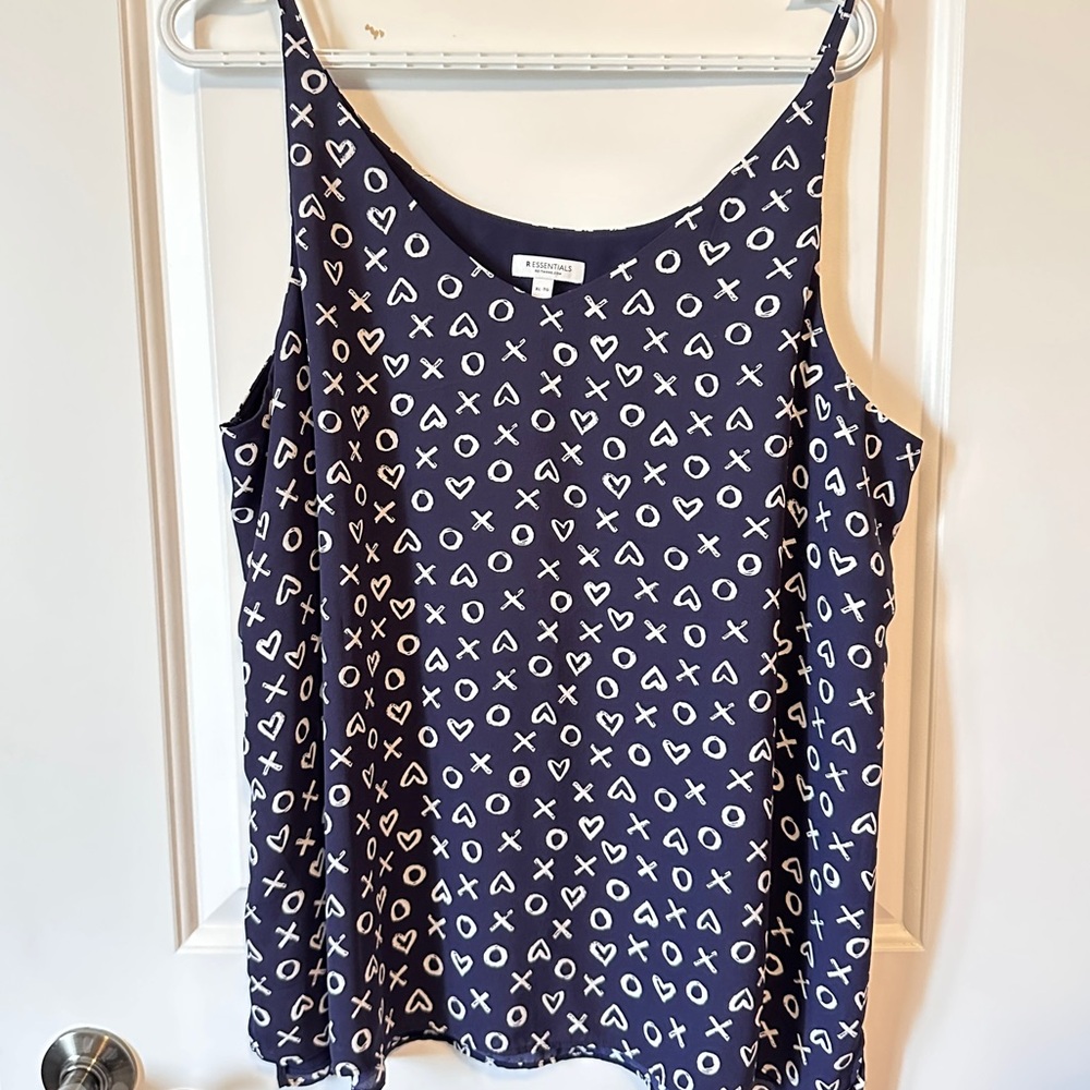 Reitmans CUTE X O Hearts navy blouse tanktop sz XL